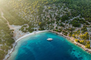 Etrafında yeşillikler ile mavi okyanus inanılmaz havadan görünümü