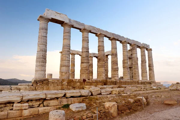 The Ancient Greek temple of Poseidon at Cape Sounion, one of the major monuments of the Golden Age of Athens.