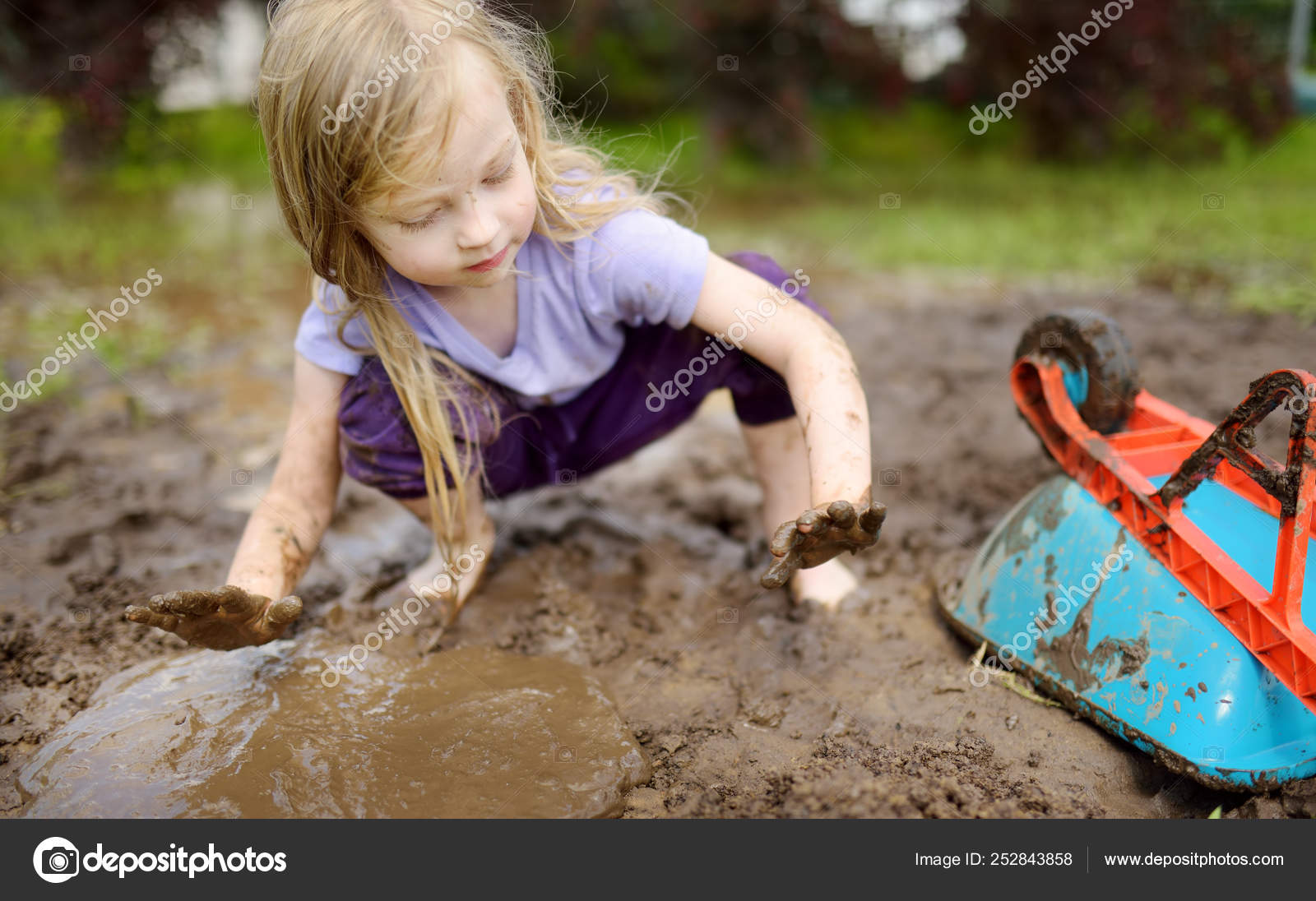 Funny Little Girl Playing Large Wet Mud Puddle Sunny Summer Stock Photo by ©MNStudio 252843858 Funny Little Girl Playing Large Wet Mud Puddle Sunny Summer Stock Photo by ©MNStudio 252843858