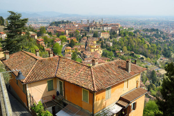 Beautiful view of Citta Alta (Upper town) in Bergamo city, Lombardy, Italy. UNESCO World Heritage Site.