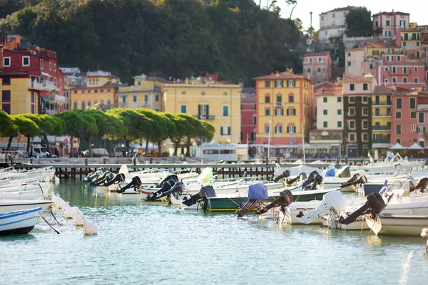 イタリアのリビエラの一部、レリチのマリーナで小さなヨットや漁船. — ストック写真