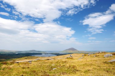 Connemara Milli Parkı, bataklık ve fundalıklar için ünlü, onun koni şeklindeki dağ tarafından izlenen, Diamond Hill, County Galway, İrlanda