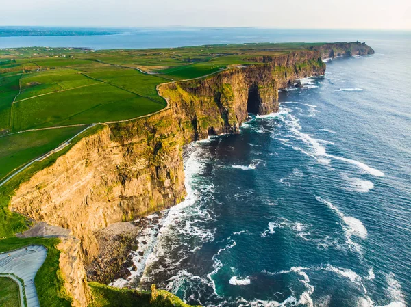 World famous Cliffs of Moher, one of the most popular tourist destinations in Ireland. Aerial view of known tourist attraction on Wild Atlantic Way in County Clare. — Stock Photo, Image