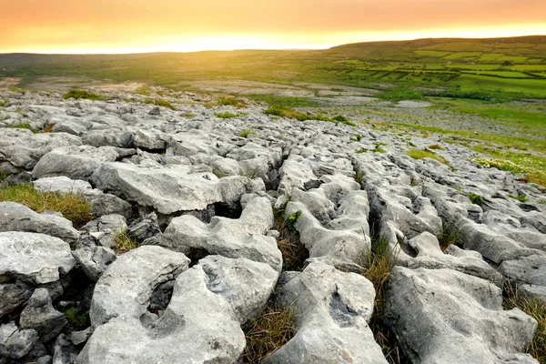 Nádherná krajina v oblasti Burren v kraji Clare, Irsko. Exponované krasové vápencové podloží v národním parku Burren. — Stock fotografie