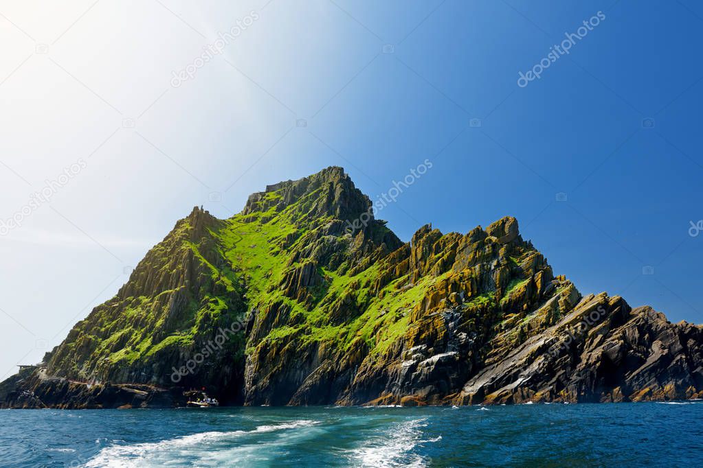 Skellig Michael or Great Skellig, home to the ruined remains of a Christian monastery. Inhabited by variety of seabirds. UNESCO World Heritage Site, Ireland.