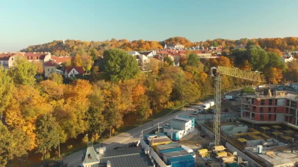 ビリニュス、リトアニアの都市の建設現場の航空写真 — ストック動画