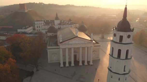 Flyg morgon utsikt över Vilnius katedral torg — Stockvideo