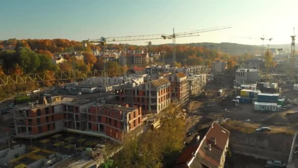 Повітряна думка будівельного майданчика в місті Вільнюс, Литва — стокове відео