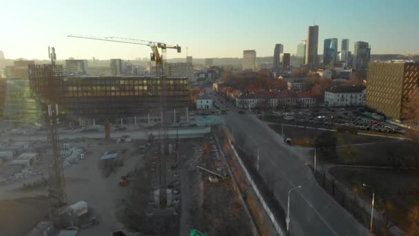 Vue aérienne du chantier de construction de la ville de Vilnius — Video