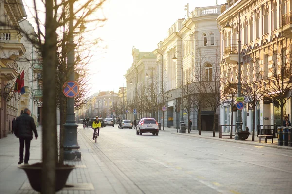 Vilnius Lituânia Abril 2020 Cidadãos Turistas Passeando Avenida Gedimino Uma — Fotografia de Stock