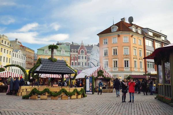 Riga Lettonie Décembre 2019 Les Gens Profitent Marché Noël Authentique — Photo