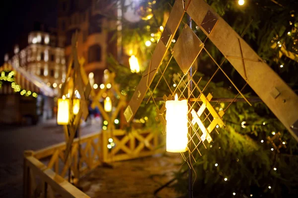 Mercado Navideño Más Auténtico Riga Ofrece Decenas Puestos Artesanía Comida — Foto de Stock