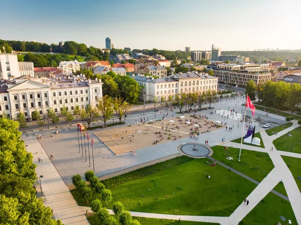 Vista Aerea Piazza Lukiskes Recentemente Ristrutturata Vilnius Paesaggio Tramonto Della — Foto Stock