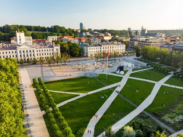 Vue Aérienne Place Lukiskes Récemment Rénovée Vilnius Paysage Coucher Soleil — Photo