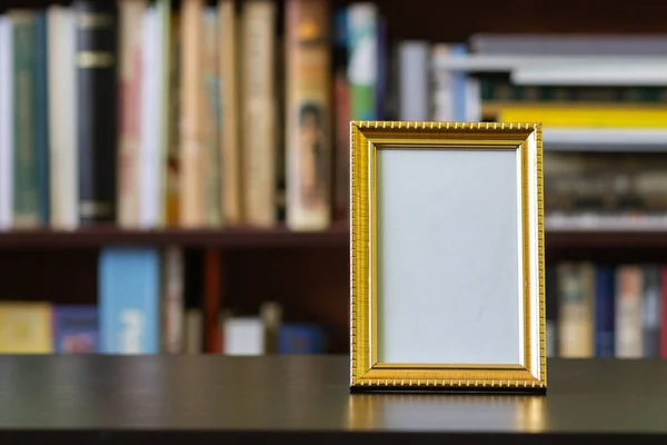 Golden Photo Frame Background Bookshelves — Stock Photo, Image