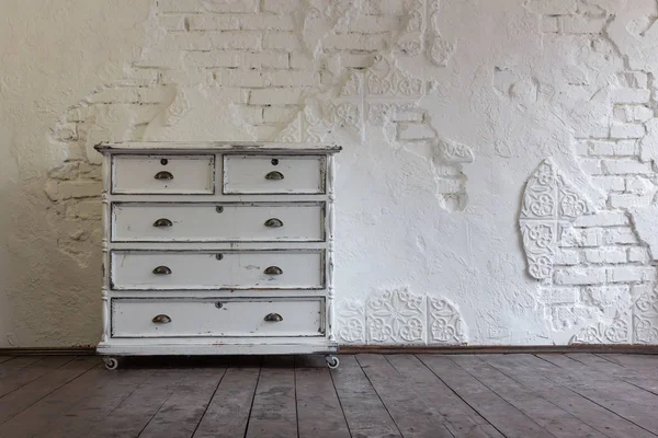 Vintage Chest Drawers Background Old Wall Vintage Interior — Stock Photo, Image