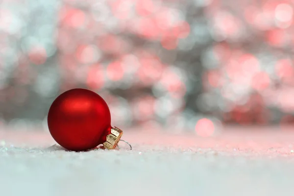 Red Ball Christmas Toy Close Background Holiday Lights Christmas Background — Stock Photo, Image