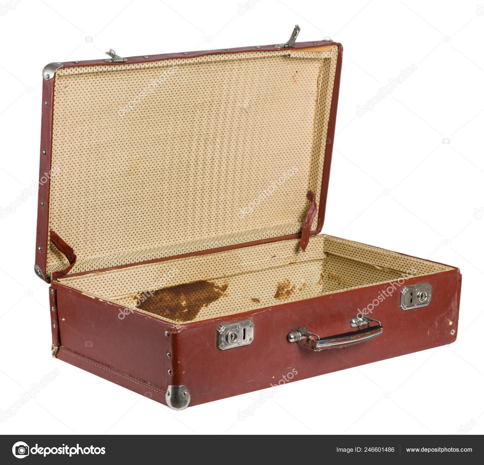 Retro Suitcase Open Lid White Isolated Background Stock Photo C Papa42