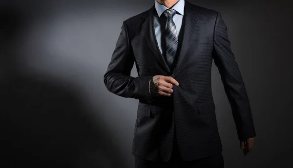 Man Elegant Suit Dark Background Men Fashion — Stock Photo, Image