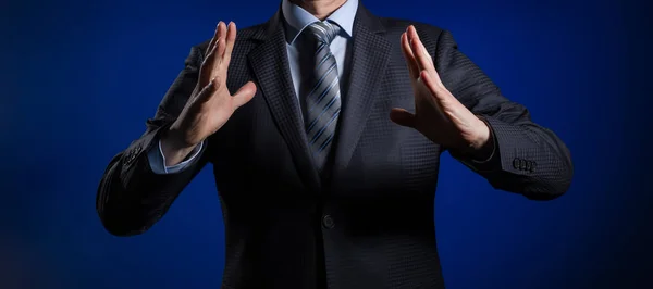 Hands Open Businessman Your Objects Here — Stock Photo, Image