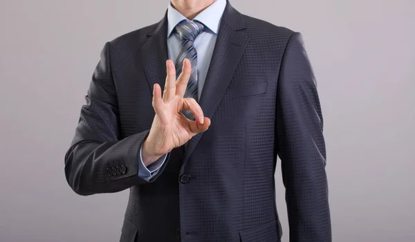 Homem Negócios Mostra Gesto Mão — Fotografia de Stock