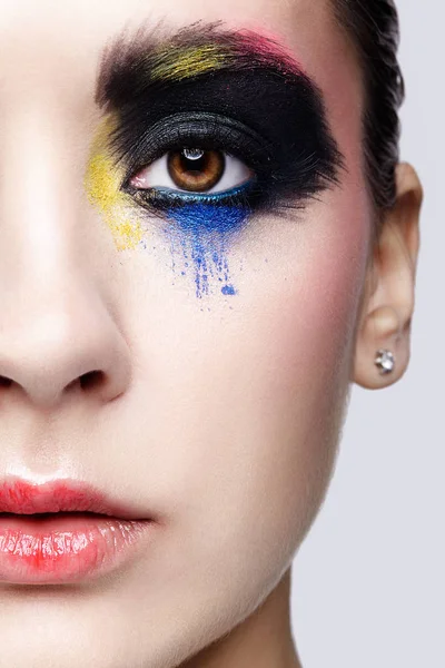 Female eye with unusual artistic painting makeup