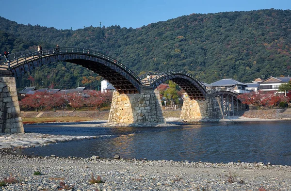 The famous historical wooden arch Kintai Bridge in Iwakuni city