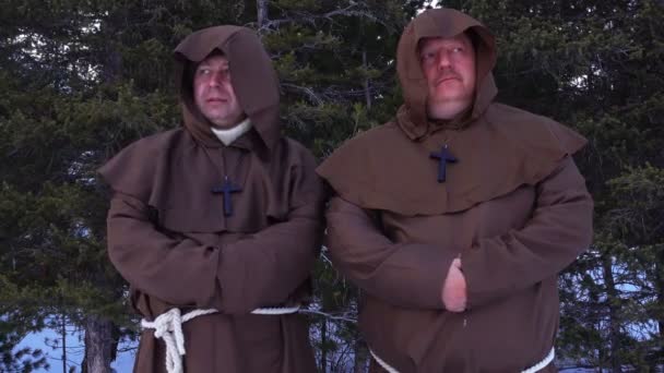 Altay Russia Circa 2017 Monks Pray Campfire Mountains Slow Motion — Stock Video