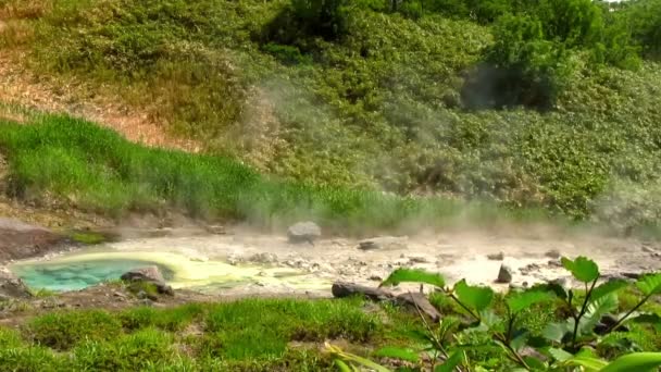 Über Den Heißen Quellen Hang Des Vulkans Steigt Weißer Dampf — Stockvideo