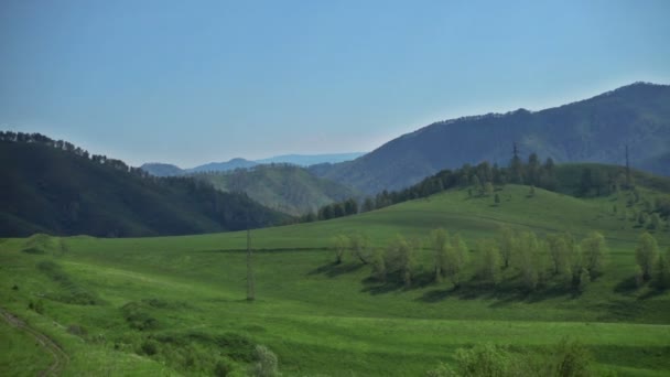 Letecký Pohled Záběry Altajské Venkovské Krajiny Pod Modrou Oblohou — Stock video