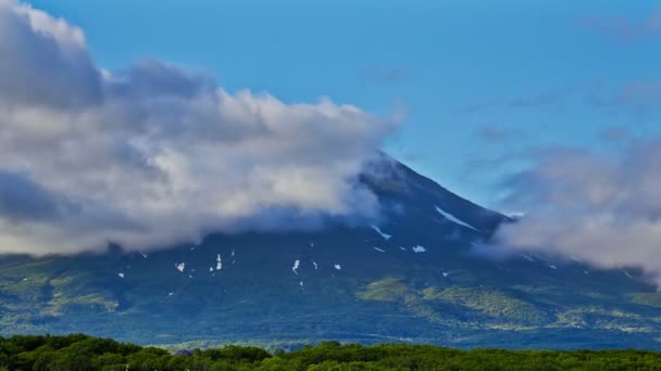 Paisaje Verano Con Nubes Blancas Niebla — Vídeo de stock