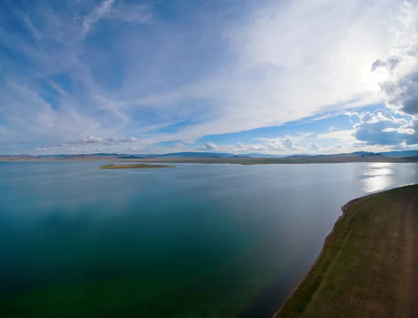 Havadan Görünümü Panorama Moğol Gölü Telmen Gölü — Stok fotoğraf