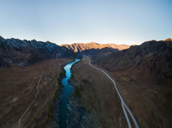 Vue Panoramique Montagne Katun River Sur Altaï Coucher Soleil Russie — Photo