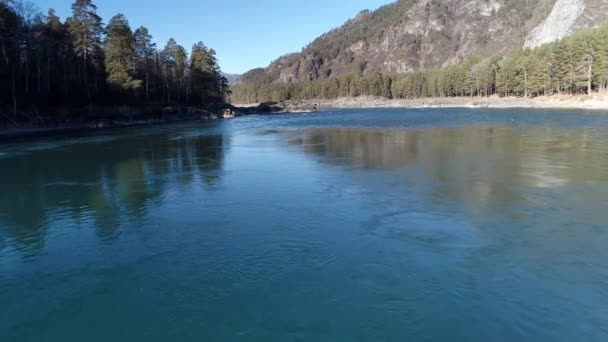 Paisagem Rio Montanhas Cobertas Árvores Altai Rússia — Vídeo de Stock