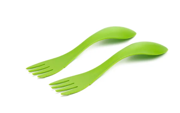 Plastic Fork Spoon Isolated White Background — Stock Photo, Image