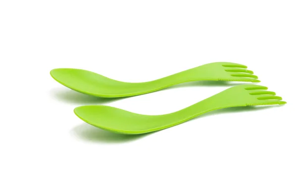 Plastic Fork Spoon Isolated White Background — Stock Photo, Image