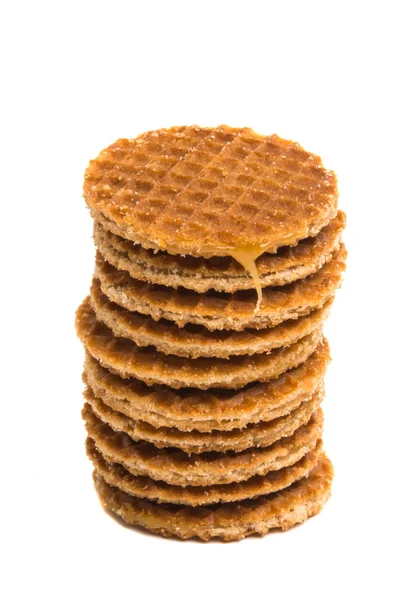 Holländische Karamell Waffeln Isoliert Auf Weißem Hintergrund — Stockfoto