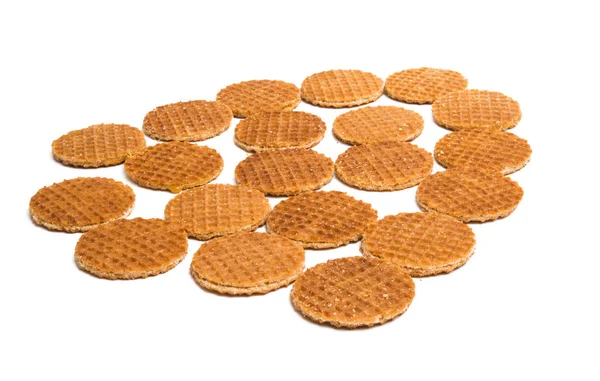 Nederlandse Karamel Wafels Geïsoleerd Witte Achtergrond — Stockfoto