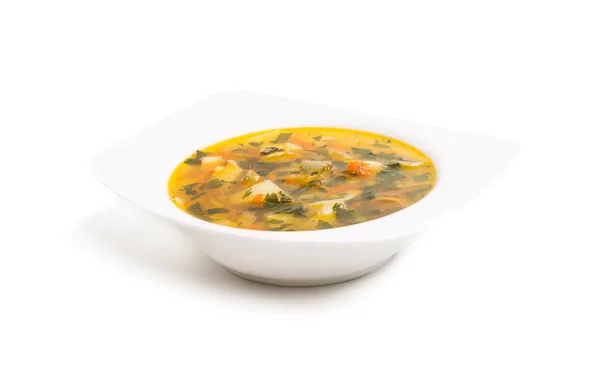 Une Assiette Soupe Isolée Sur Fond Blanc — Photo