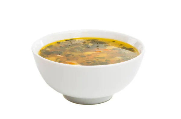 Une Assiette Soupe Isolée Sur Fond Blanc — Photo