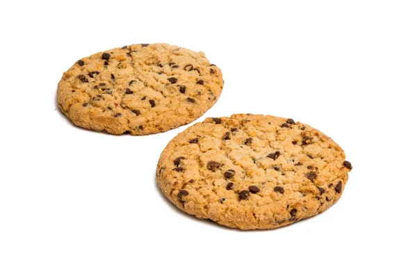 Biscuits Avec Des Gouttes Chocolat Isolé Sur Fond Blanc — Photo