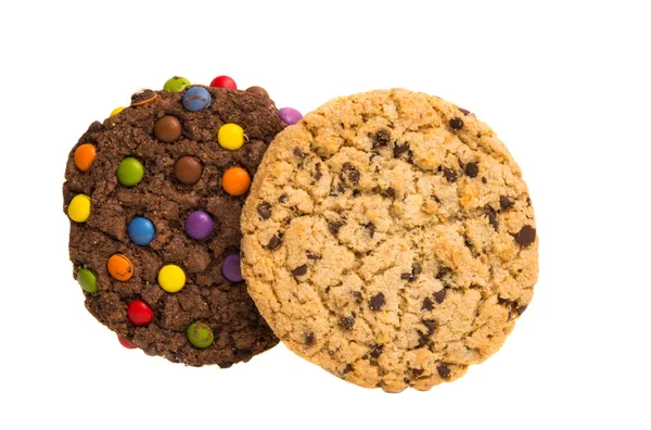 Galletas Con Gotas Chocolate Aisladas Sobre Fondo Blanco — Foto de Stock