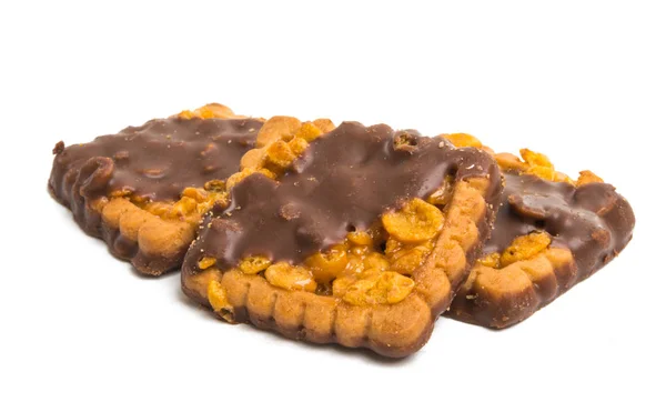 Biscuits Avec Flocons Céréales Isolés Sur Fond Blanc — Photo