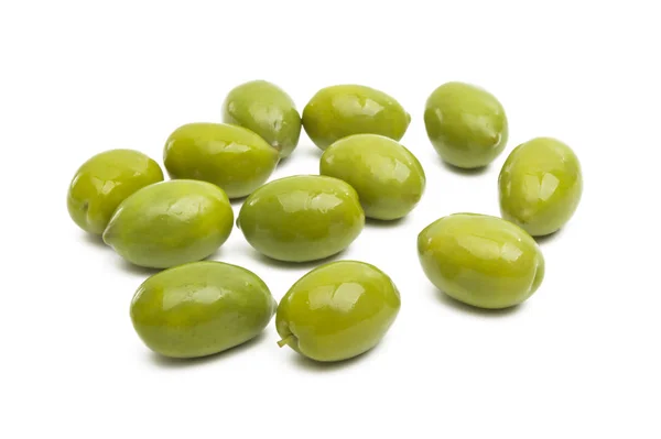 Groene Grote Olijven Geïsoleerd Een Witte Achtergrond — Stockfoto