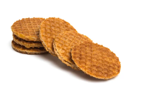 Holländische Karamell Waffeln Isoliert Auf Weißem Hintergrund — Stockfoto