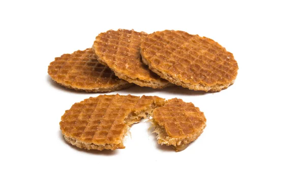 Holländische Karamell Waffeln Isoliert Auf Weißem Hintergrund — Stockfoto