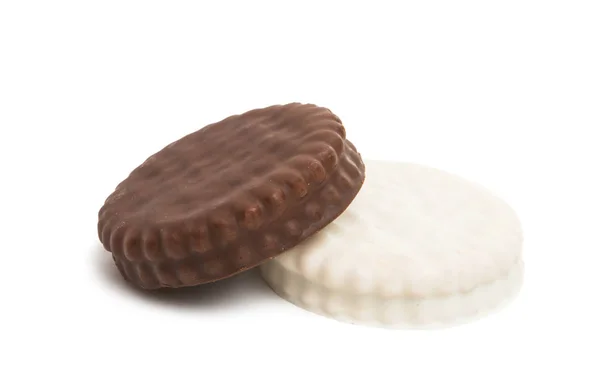 Csokoládé Keksz Szendvics Csokoládé Máz Elszigetelt Fehér Háttér — Stock Fotó