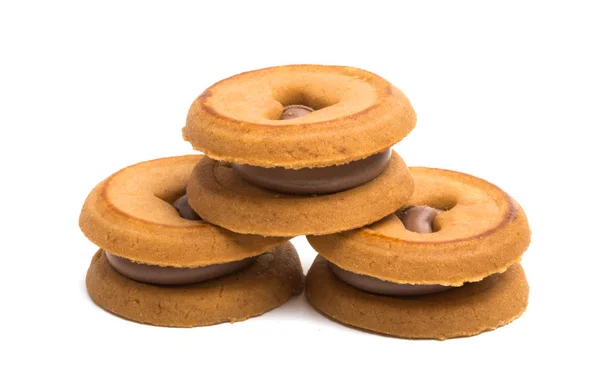 Galletas Dobles Con Chocolate Aislado Sobre Fondo Blanco — Foto de Stock