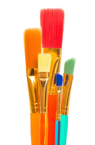 Gekleurde Penselen Voor Aquarel Geïsoleerd Witte Achtergrond — Stockfoto