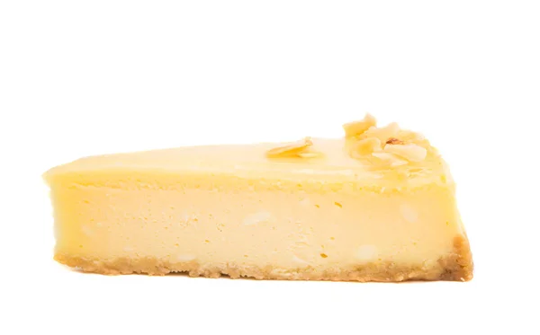 Stuk Van Cheesecake Geïsoleerd Witte Achtergrond — Stockfoto